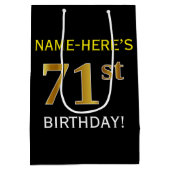 Zwart, Faux Gold 71st verjaardag + Aangepaste naam Medium Cadeauzakje (Achterkant)