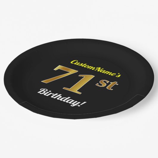 Zwart, Faux Gold 71st verjaardag + Aangepaste naam Papieren Bordje (Gekanteld)