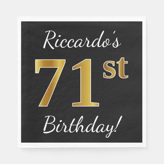 Zwart, Faux Gold 71st verjaardag + Aangepaste naam Servet (Voorkant)