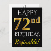 Zwart, Faux Gold 72e verjaardag + Aangepaste naam Briefkaart (Voorkant / Achterkant)