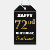 Zwart, Faux Gold 72e verjaardag + Aangepaste naam Cadeaulabel (Voorkant)