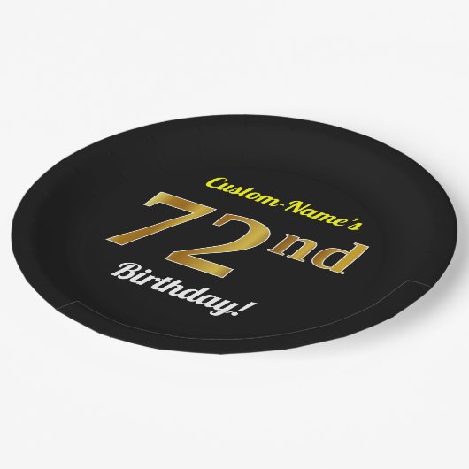 Zwart, Faux Gold 72e verjaardag + Aangepaste naam Papieren Bordje (Gekanteld)
