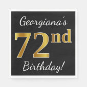 Zwart, Faux Gold 72e verjaardag + Aangepaste naam Servetten (Voorkant)