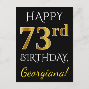 Zwart, Faux Gold 73rd Birthday + Aangepaste naam Briefkaart