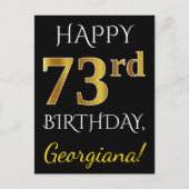 Zwart, Faux Gold 73rd Birthday + Aangepaste naam Briefkaart (Voorkant)