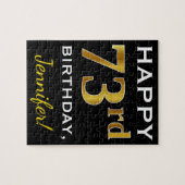 Zwart, Faux Gold 73rd Birthday + Aangepaste naam Legpuzzel (Horizontaal)