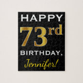 Zwart, Faux Gold 73rd Birthday + Aangepaste naam Legpuzzel (Verticaal)