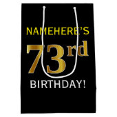 Zwart, Faux Gold 73rd Birthday + Aangepaste naam Medium Cadeauzakje (Achterkant)