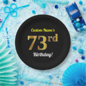Zwart, Faux Gold 73rd Birthday + Aangepaste naam Papieren Bordje (Feest)