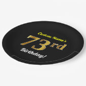 Zwart, Faux Gold 73rd Birthday + Aangepaste naam Papieren Bordje (Gekanteld)