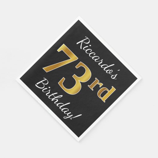 Zwart, Faux Gold 73rd Birthday + Aangepaste naam Servetten (Hoek)