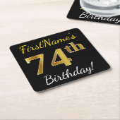 Zwart, Faux Gold 74th Birthday + Aangepaste naam Kartonnen Onderzetters (Schuin)