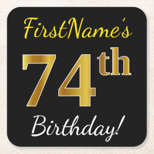 Zwart, Faux Gold 74th Birthday + Aangepaste naam Kartonnen Onderzetters