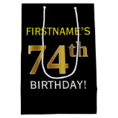 Zwart, Faux Gold 74th Birthday + Aangepaste naam Medium Cadeauzakje (Achterkant)