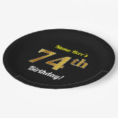 Zwart, Faux Gold 74th Birthday + Aangepaste naam Papieren Bordje (Gekanteld)