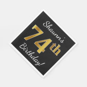 Zwart, Faux Gold 74th Birthday + Aangepaste naam Servet (Hoek)