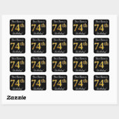 Zwart, Faux Gold 74th Birthday + Aangepaste naam Vierkante Sticker (Vel)