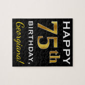 Zwart, Faux Gold 75th Birthday + Eigen naam Legpuzzel (Horizontaal)