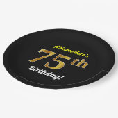Zwart, Faux Gold 75th Birthday + Eigen naam Papieren Bordje (Gekanteld)