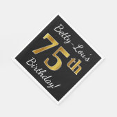 Zwart, Faux Gold 75th Birthday + Eigen naam Servet (Hoek)