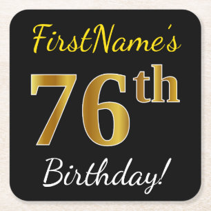 Zwart, Faux Gold 76th Birthday + Aangepaste naam Kartonnen Onderzetters