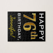 Zwart, Faux Gold 76th Birthday + Aangepaste naam Legpuzzel (Horizontaal)