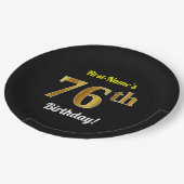 Zwart, Faux Gold 76th Birthday + Aangepaste naam Papieren Bordje (Gekanteld)