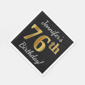 Zwart, Faux Gold 76th Birthday + Aangepaste naam Servet (Hoek)