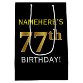 Zwart, Faux Gold 77th Birthday + Aangepaste naam Medium Cadeauzakje (Achterkant)