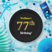 Zwart, Faux Gold 77th Birthday + Aangepaste naam Papieren Bordje (Feest)