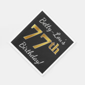 Zwart, Faux Gold 77th Birthday + Aangepaste naam Servetten (Hoek)
