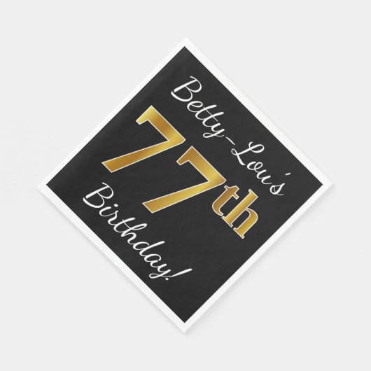 Zwart, Faux Gold 77th Birthday + Aangepaste naam Servetten (Hoek)