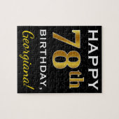 Zwart, Faux Gold 78th Birthday + Aangepaste naam Legpuzzel (Horizontaal)