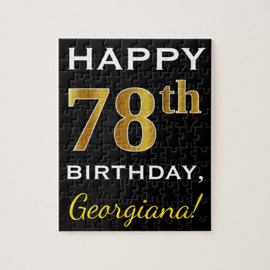 Zwart, Faux Gold 78th Birthday + Aangepaste naam Legpuzzel (Verticaal)