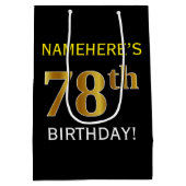 Zwart, Faux Gold 78th Birthday + Aangepaste naam Medium Cadeauzakje (Achterkant)