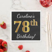 Zwart, Faux Gold 78th Birthday + Aangepaste naam Servetten (Insitu)