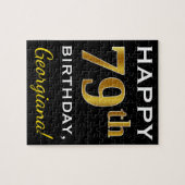 Zwart, Faux Gold 79th Birthday + Aangepaste naam Legpuzzel (Horizontaal)