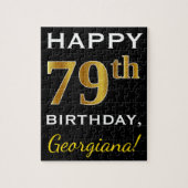 Zwart, Faux Gold 79th Birthday + Aangepaste naam Legpuzzel (Verticaal)