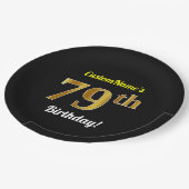 Zwart, Faux Gold 79th Birthday + Aangepaste naam Papieren Bordje (Gekanteld)