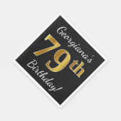 Zwart, Faux Gold 79th Birthday + Aangepaste naam Servetten (Hoek)