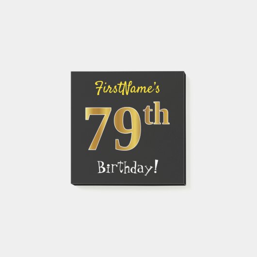 Zwart, Faux Gold 79th Birthday, met aangepaste naa Post-it® Notes (Voorkant)