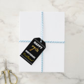 Zwart, Faux Gold 7th Birthday + Eigen naam Cadeaulabel (Met Touw)