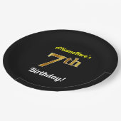 Zwart, Faux Gold 7th Birthday + Eigen naam Papieren Bordje (Gekanteld)