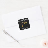 Zwart, Faux Gold 7th Birthday + Eigen naam Vierkante Sticker (Envelop)