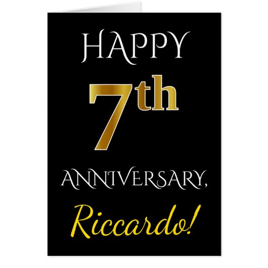 Zwart, Faux Gold 7th Wedding Jubileum + Naam (Voorkant)