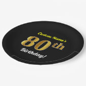 Zwart, Faux Gold 80th Birthday + Aangepaste naam Papieren Bordje (Gekanteld)
