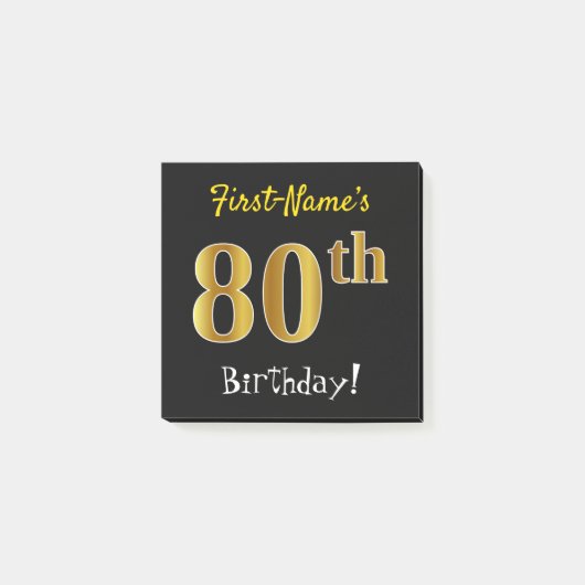 Zwart, Faux Gold 80th Birthday, met aangepaste naa Post-it® Notes (Voorkant)