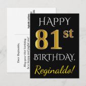 Zwart, Faux Gold 81st verjaardag + Aangepaste naam Briefkaart (Voorkant / Achterkant)