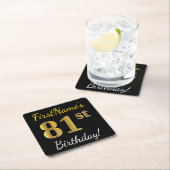 Zwart, Faux Gold 81st verjaardag + Aangepaste naam Kartonnen Onderzetters (Insitu)