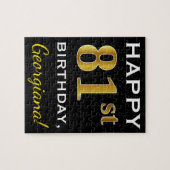 Zwart, Faux Gold 81st verjaardag + Aangepaste naam Legpuzzel (Horizontaal)